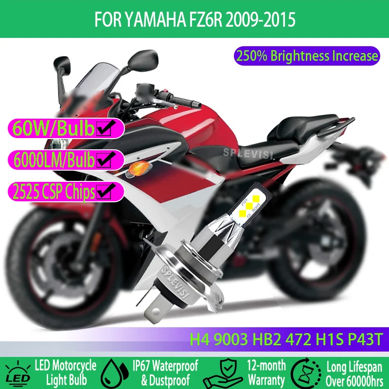 

1/2pcs Long Life H4 LED Bulb - 60,000+ Hours, 6000LM Bright -40 ° C + 85 ° C For Yamaha FZ6R 2009 2010 2011 2012 2013 2014 2015