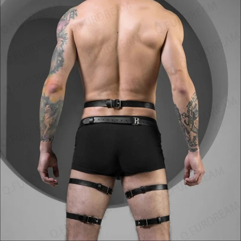 Cinturón de cuero sintético para hombre, lencería de Bondage para el cuerpo, cinturón de pierna, ropa para sexo Gay, Rave, Sissy Club