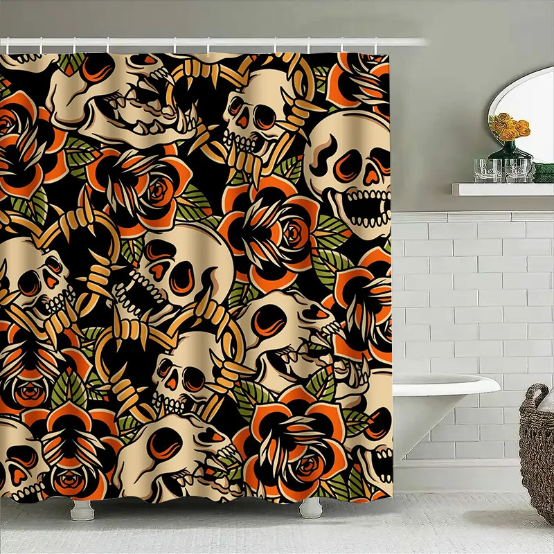 

Tuniu винтажный череп с розами узор занавеска для душа ретро цветочный череп искусство декор для ванной комнаты подарок