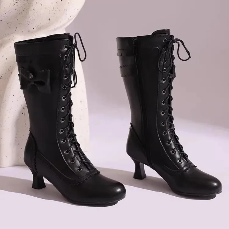 Fate x Honkai: أحذية Star Rail Sabre التأثيرية مع ربطة عنق - أحذية Artoria Pendragon طويلة مخصصة من جلد البولي يوريثان باللون الأسود مقاس 34-48