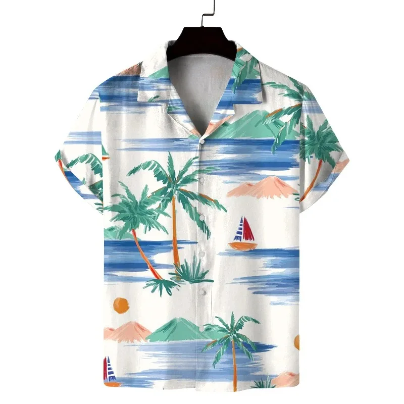 

Men's Shirt Comfortable Breathable Versatile Men's Summer Cuban Collar Short-sleeved Shirt Seaside Vacation Hawaiian Style