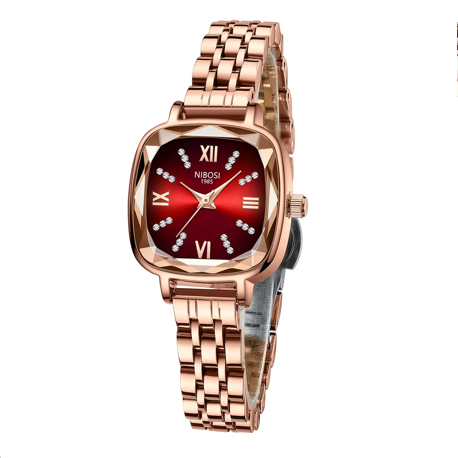 2PCS NIBOSI Elegant Women Wristwatches Waterproof Date Ladies Watch Diamond Decor Rectangle Quartz Women's Watches Female Reloj