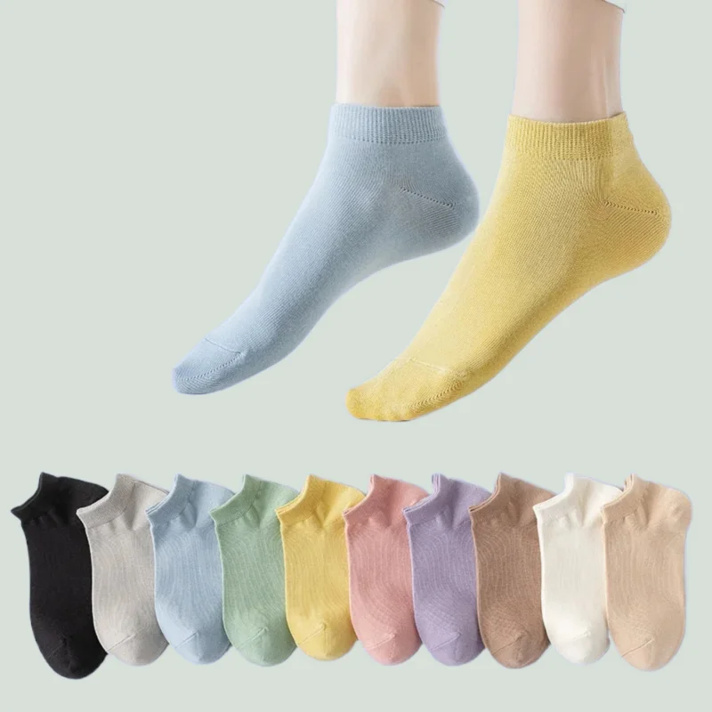 Chaussettes Bateau Fines de Couleur Bonbon pour Femme, Courtes, Respirantes, Mignonnes, à Bouche Peu Profonde, de Haute Qualité, pour Printemps et Été, 5/10 Paires