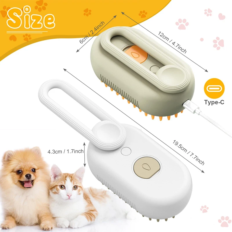 Steam Brush Cat Dog Pet Hair Remover Brush Cat Accessories Massage Brush 3 in 1 Steam Spray Folding Rotatable Floating Comb