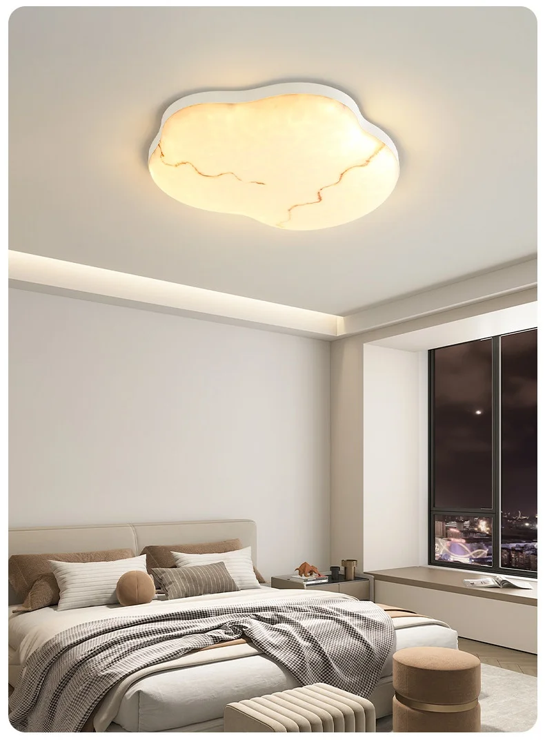 Mid Century Vintage Walnut Grain Bedroom Ceiling Light High End Faux Alabaster Cloud Design Study Master Home Lamp Changeable