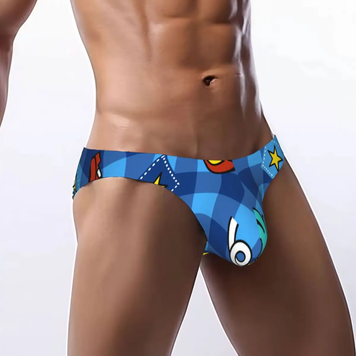 

Men Bikini Briefs Fire Truck On Plaid Male Underwear Breathable Underpants