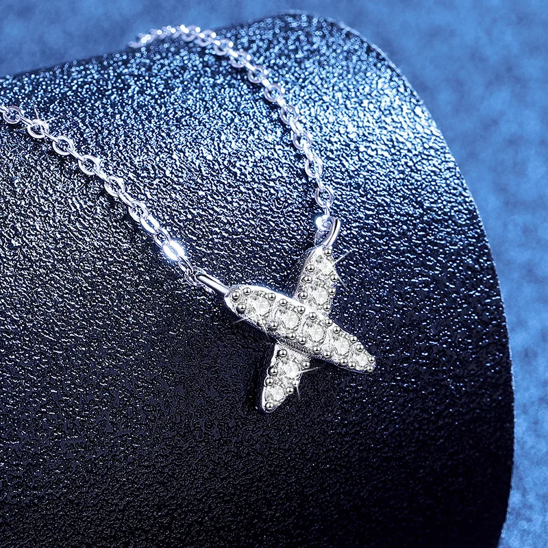 Full Diamond Moissanite Necklace Platinum PT950 18K Gold Collarbone Chain Simple Korean Version X-shaped Niche Design Necklace