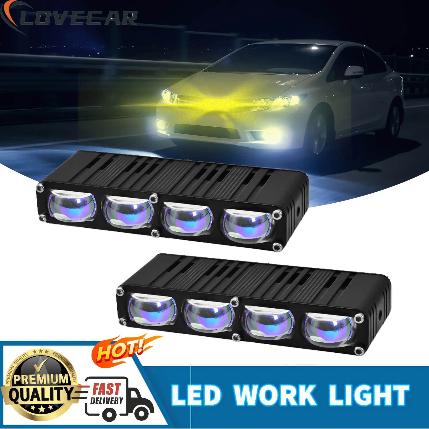 

2PCS Car Grille Bumper Light Daytime Running Projector Lens Long Range 4x4 Truck Tractor SUV Boat for Truck Jeep Motorcycle Lamp