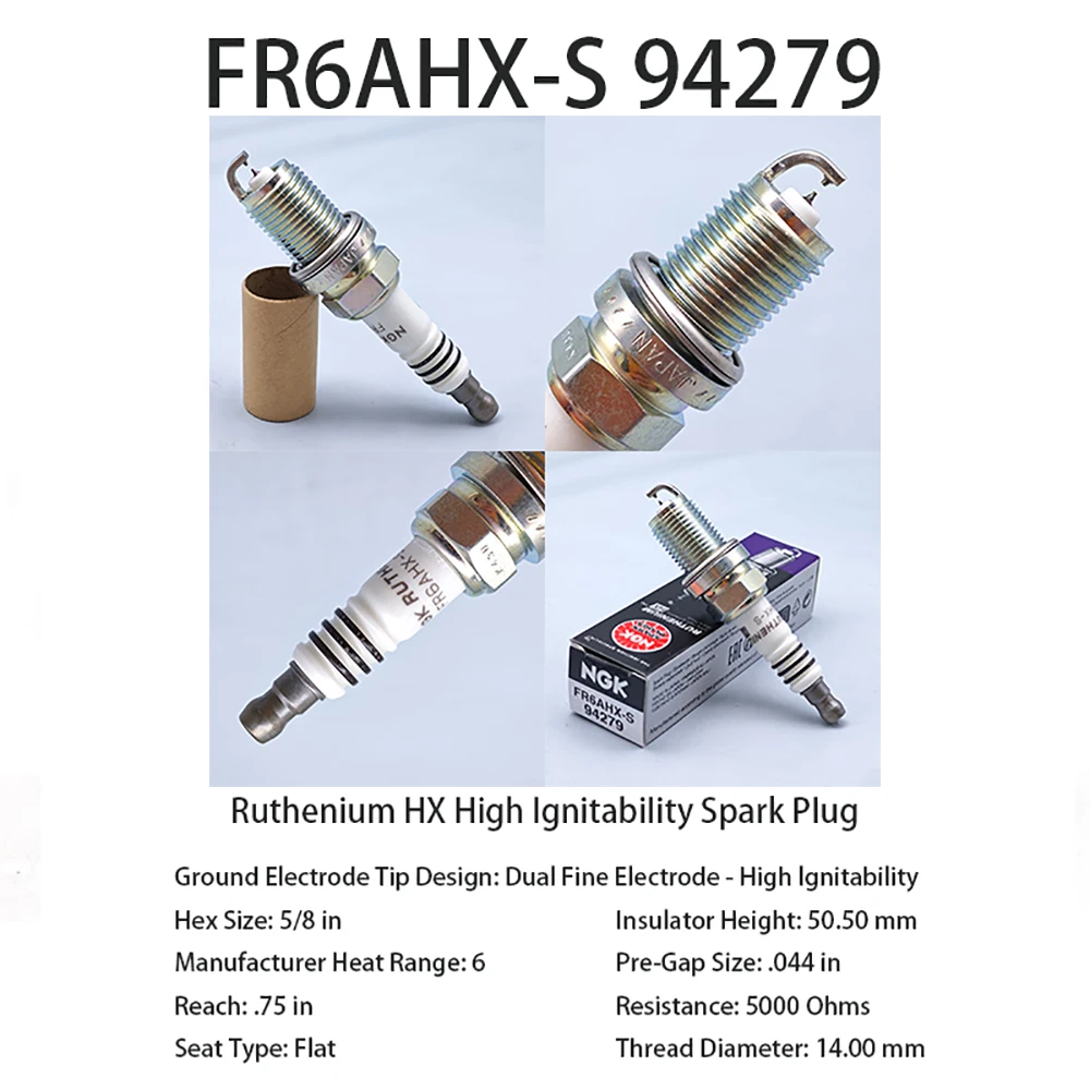 4pcs Original NGK Ruthenium Spark Plug FR6AHX-S 94279 Replace for PZFR6E-11, PFR6G-13,  ZFR6F-11, IZFR6K11, IZFR6K-11S etc