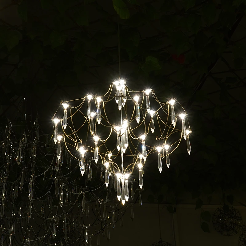 LED Crystal Chandelier Living Room Dining Room Bedroom Hanging Light Modern Villa Cube Firefly Dining Table Suspension Luminaire