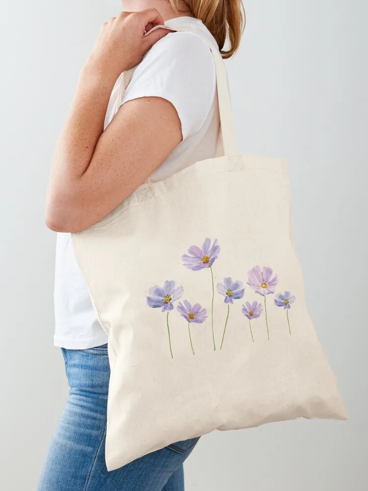 

hand painted purple cosmos flowers watercolor Tote Bag eco pack shopper bag women Canvas bag for women cute tote