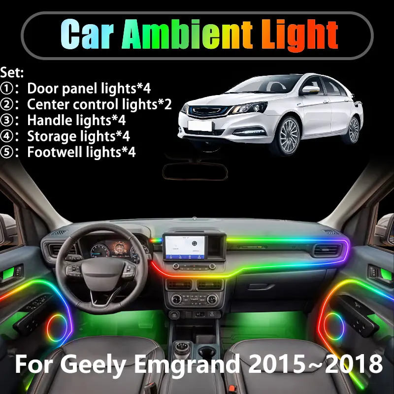 

For Geely Emgrand FE-3 MK2 2015~2018 2/18 in 1 Car ambient lighting Led trunk interior led lights USB RGB Ensemble Streamer Auto