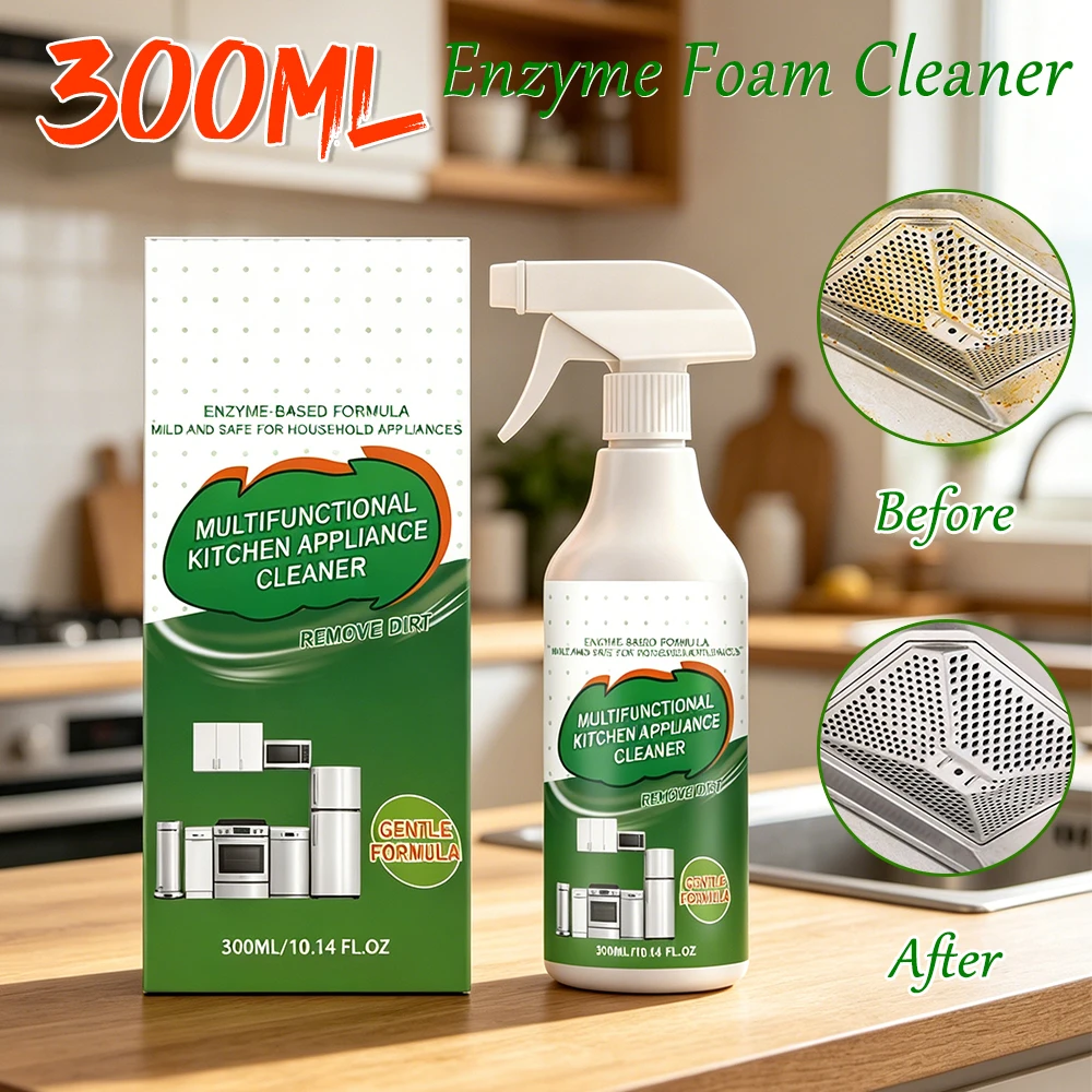 Limpiador en Espuma Enzimática Multiusos de 300 ml, Quitamanchas de Grasa y Aceite de Alta Potencia con Enzimas para Cocina y Hogar