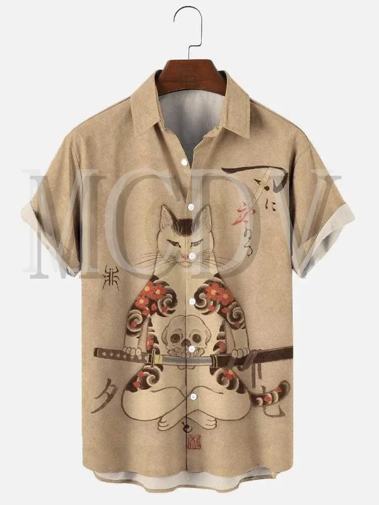 Men's Vintage Hawaiian Shirts Chinoiserie Oriental Art Pattern Japanese Wrinkle Free Tops Women for Men shirts