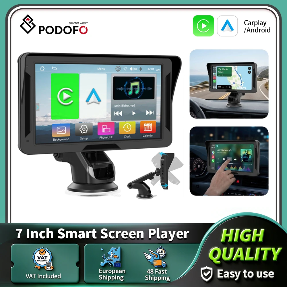 Podofo 7-Zoll Tragbares Digitales Armaturenbrett CarPlay Android Auto Autoradio Multimedia-Videoplayer Touchscreen Bluetooth Mit AUX USB MP5-Player