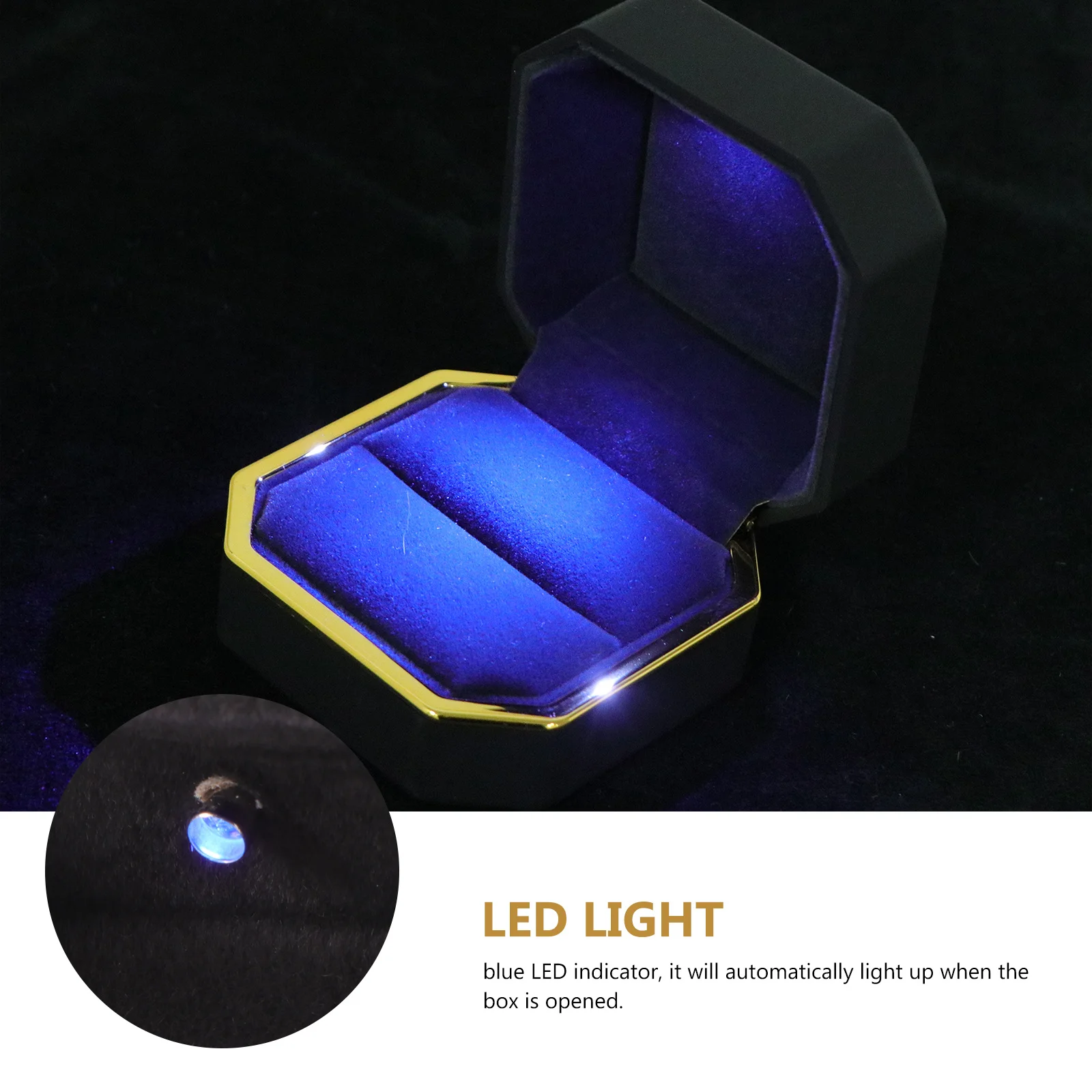 

Led Lighted Double Ring Box Jewelry Holder For Wedding Proposal Flannel Ring Storage Case Practical Jewelry Organizer Dustproof