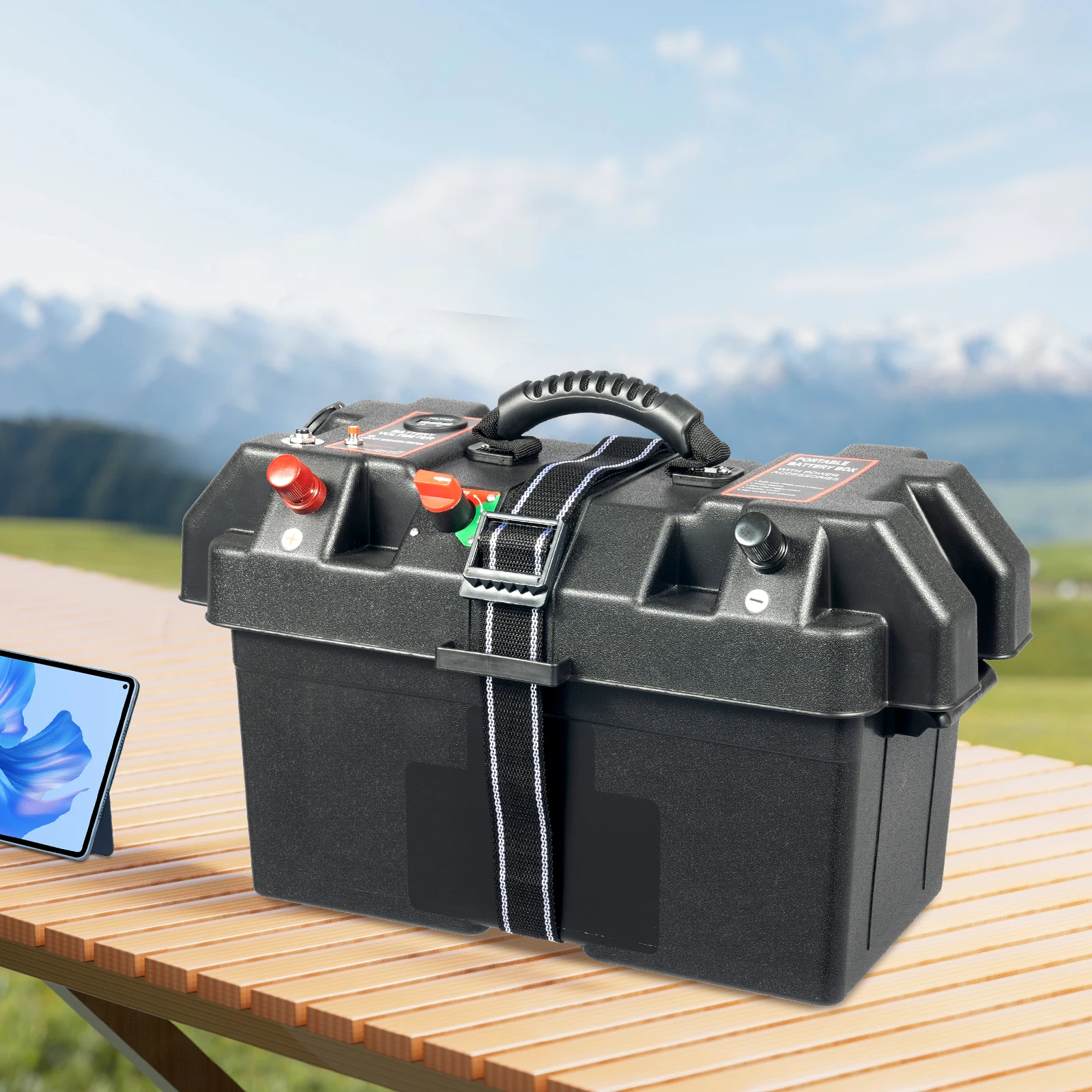 Boîtier de batterie multifonctionnel, boîtier de batterie intelligent à moteur avec deux ports USB, affichage LED pour camping en plein air, voiture, yacht, alimentation d'urgence