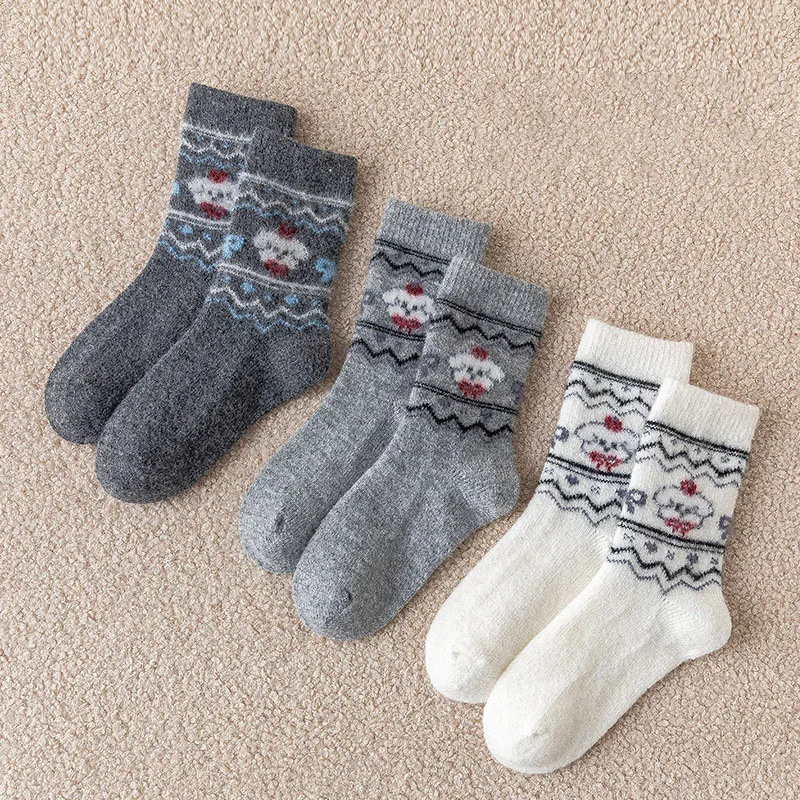 3 Paar viele Winter-Mädchen-Röhrensocken, 2–12 Jahre, Cartoon-Hunde, Kindersocken, warm, verdickt, Kinder-Kniestrümpfe