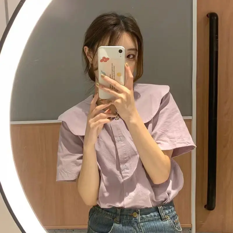 

Short Sleeve Shirts Womens Point Feminina Sequins Baggy Dye Hanging Hiphop Speacial Flowers Series Overshirt Flared Asymmetric