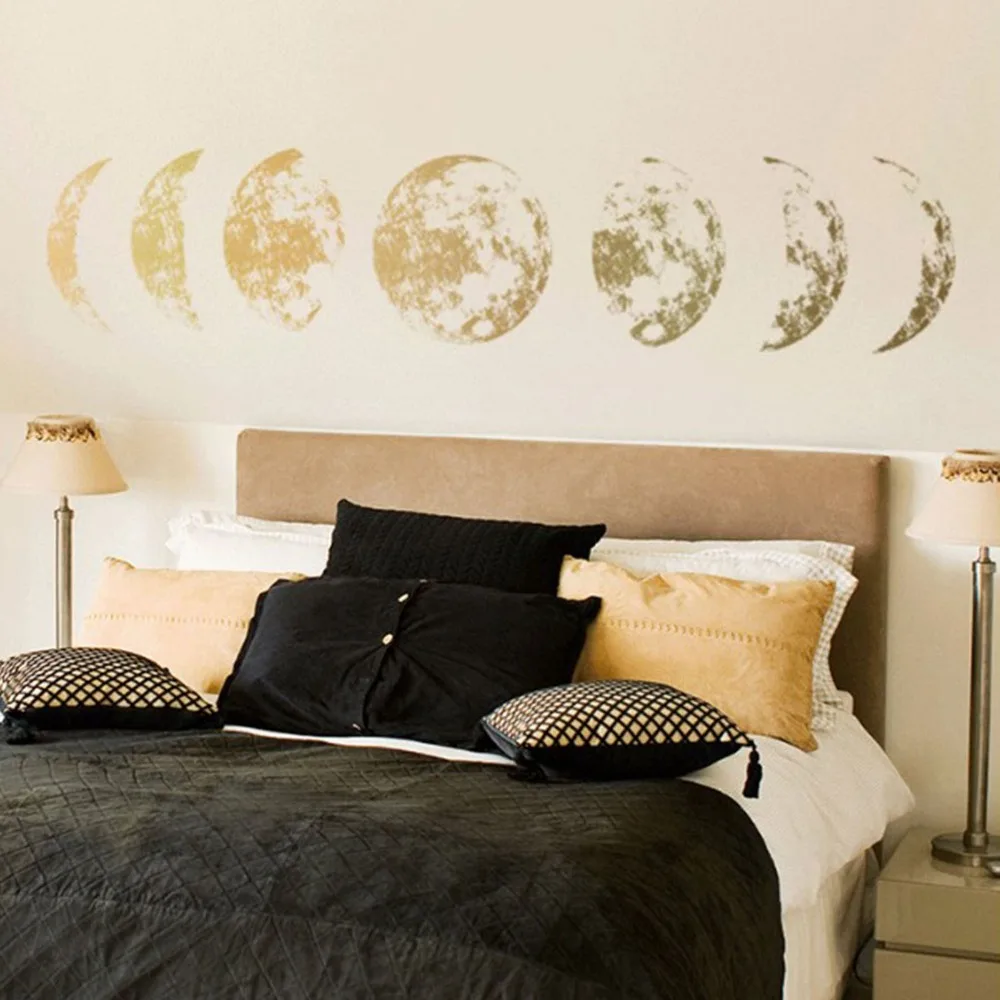 PVC Moon Phase Wall Sticker Golden Moon Phases PVC wall art decal 23.62*15.75 in Stickers Mural self adhesive wall sticker