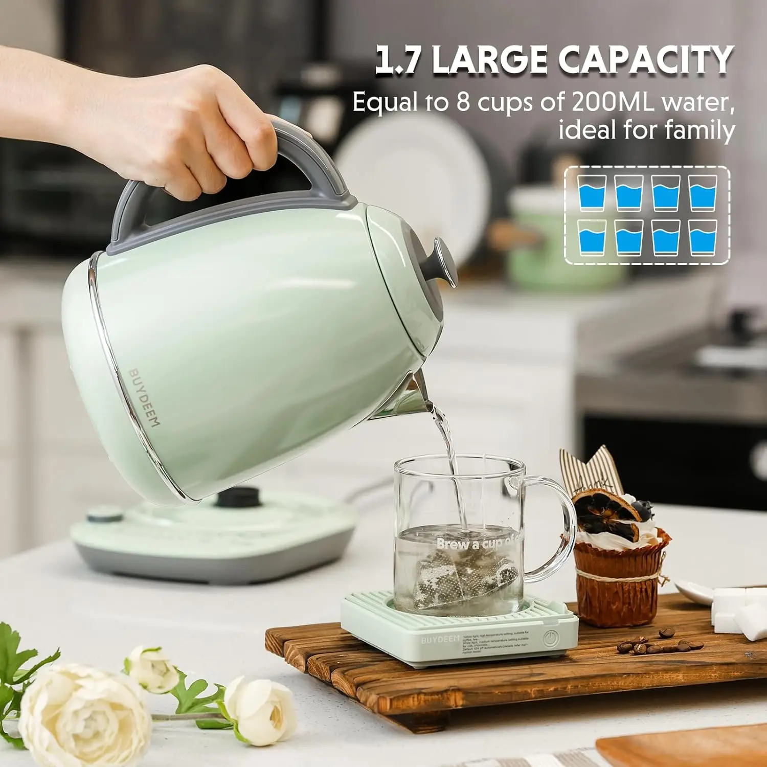 K740 Electric Kettle with Temperature Control, 12H Keep Warm, Quick Boil, Stainless Steel Hot Water Boiler for Tea Coffee Milk,