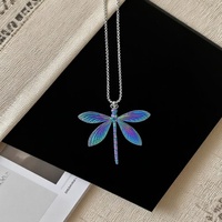 Fashion colorful dragonfly stainless steel necklace colorful pendant couple necklace jewelry accessories DIY sweater chain