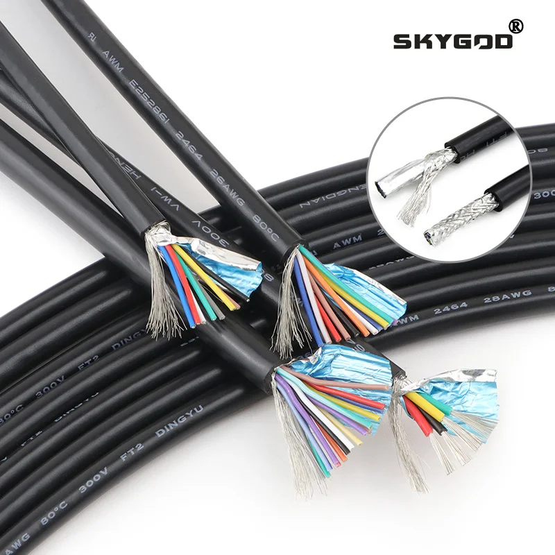 2-20m 2464 Double-shielded Copper Wire 2/3/4/5/6/8/10/12Cores 300V Anti-interference Signal Control Cables 28/26/24/22/20/18AWG
