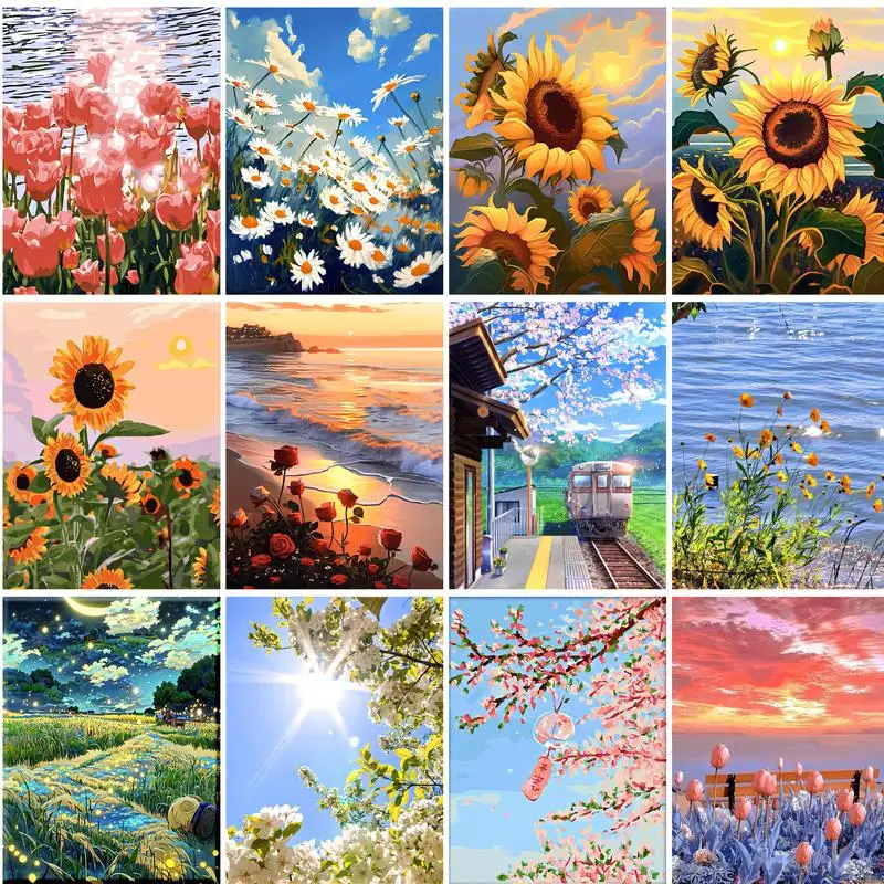 

PhotoCustom DIY Frame Paint By Number River Landscape For Adults Picture By Numbers Lake Acrylic Paint On Canvas Home Decoration