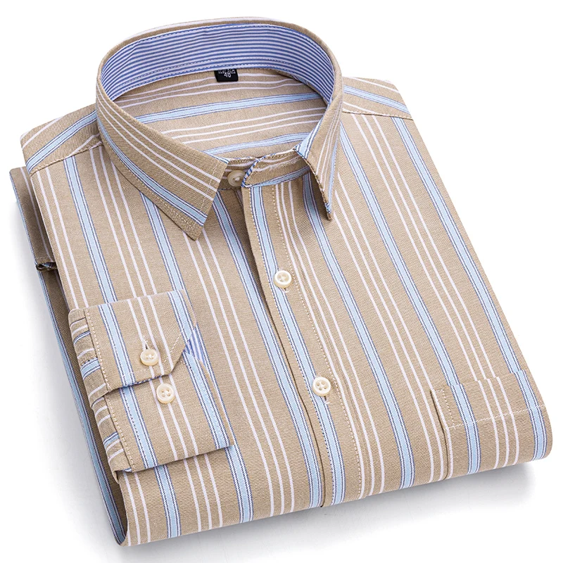 2024 New Quality Men's Social Shirt Long Sleeve 100% Pure Cotton Oxford Soft Plaid Formal Male Clothes Oversized Shirt S-7XL