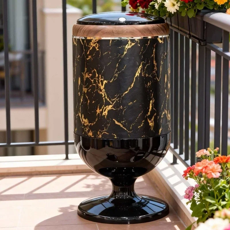 European Style Plastic Trash Can Push Type Self-Suction Waste Basket No Bending Large Capacity for Living Room Kitchen Bedroom