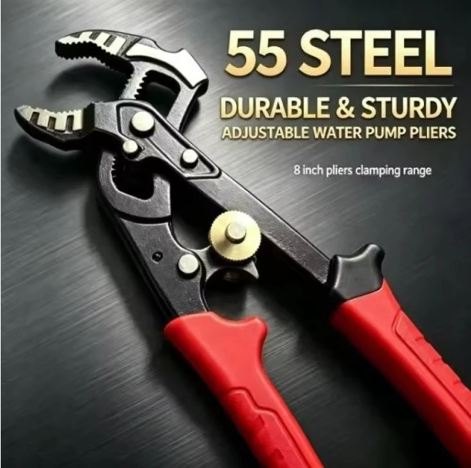 Self-Adjusting Water Pump Pliers 8 Inch, One Hand Quick Adjust Pipe Wrench, 55 Steel Multifunctional Plumbing Clamp Pliers