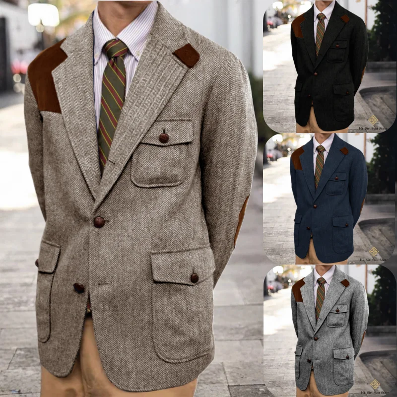 

Timeless Men's Blazer Herringbone Tweed Jacket Autumn Winter Thick New Formal Business Shopping Daily England Style Sport Coats