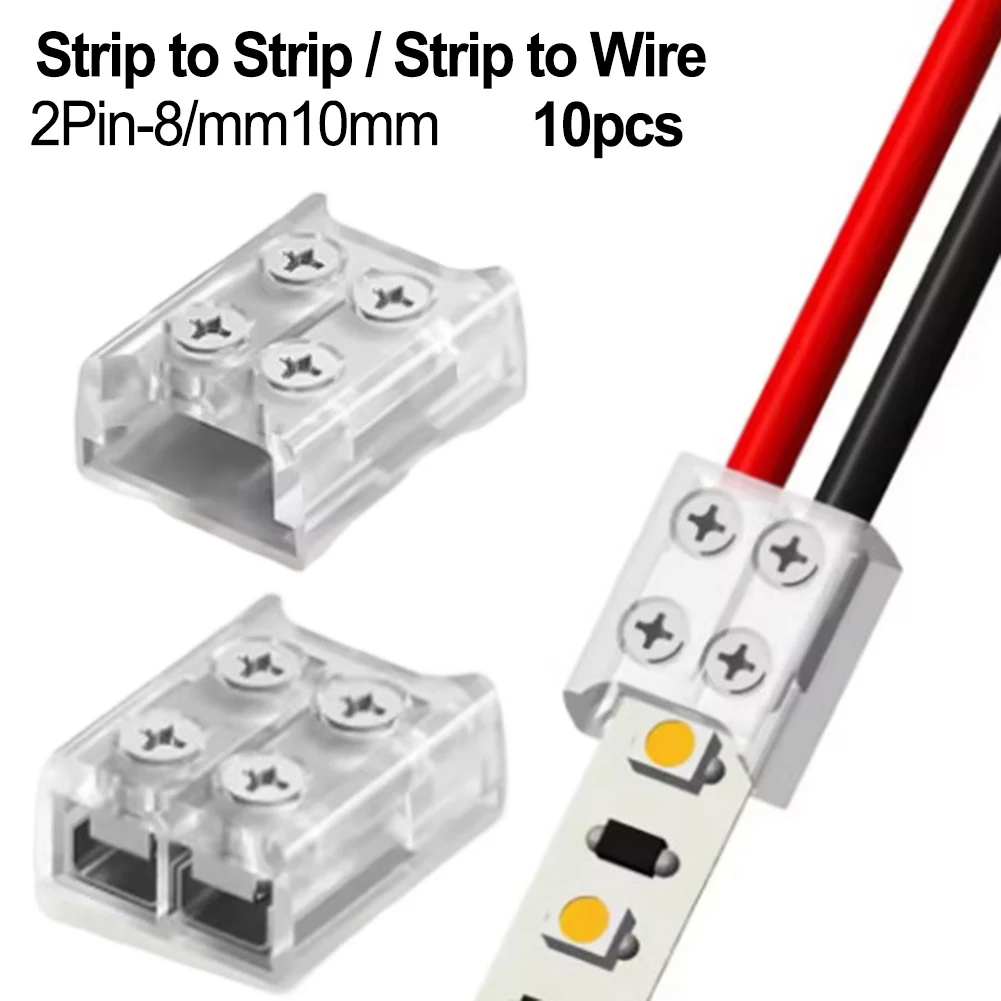 10Pcs 2P 8/10MM LED Strip Connector Screw Fixing Connection Connector Terminal Transparent Free-Welding Light Strip Fixing Clip