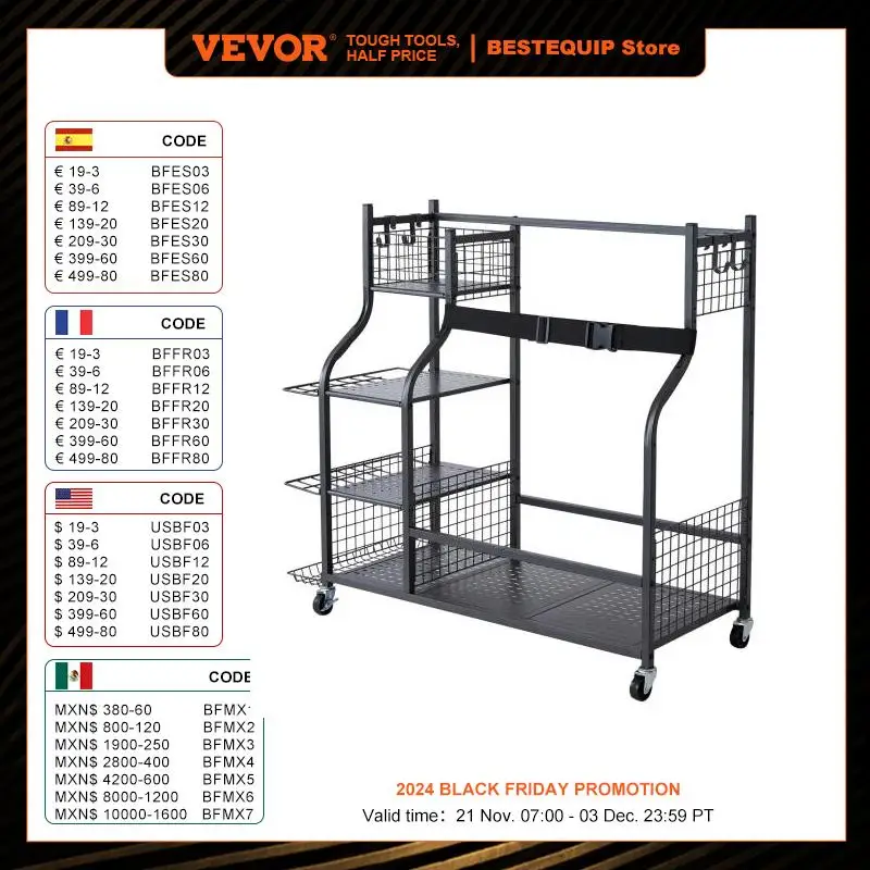 VEVOR Golf Storage Garage Organizer Other Sports Equipment Storage Rack Outdoor Sport Gear and Toy Storage with Baskets & Hooks