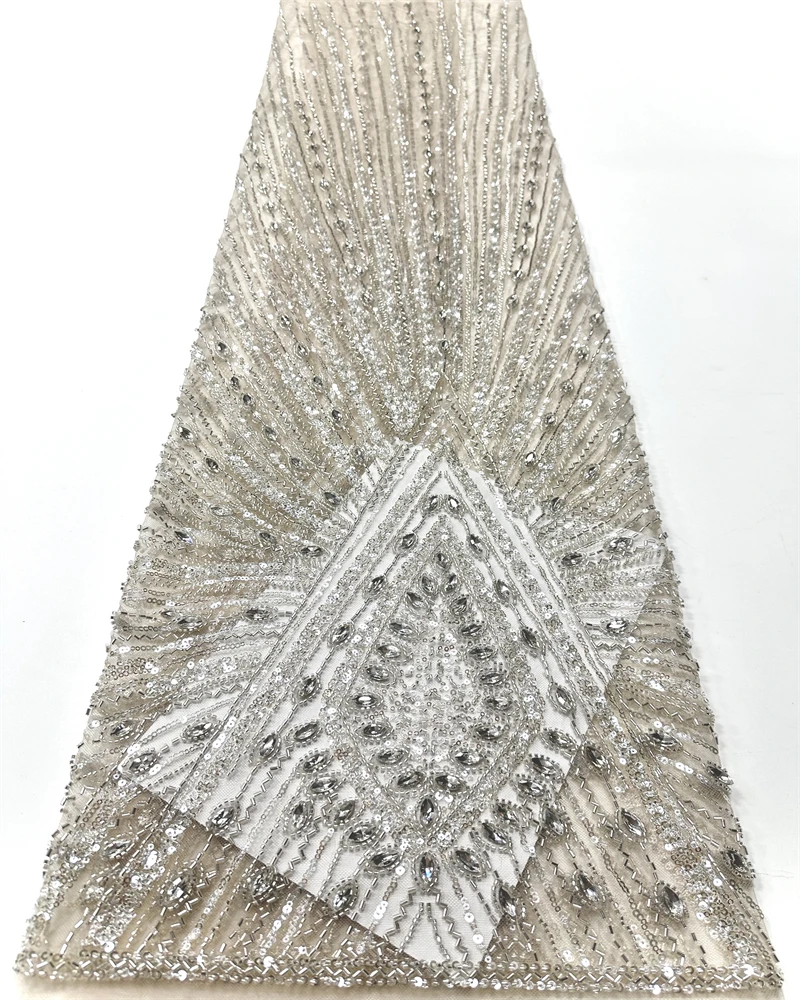 

African French Sequined Lace Fabrics High Quality Tulle Lace Nigerian Beaded Embroidered Dress Material For Party Wedding