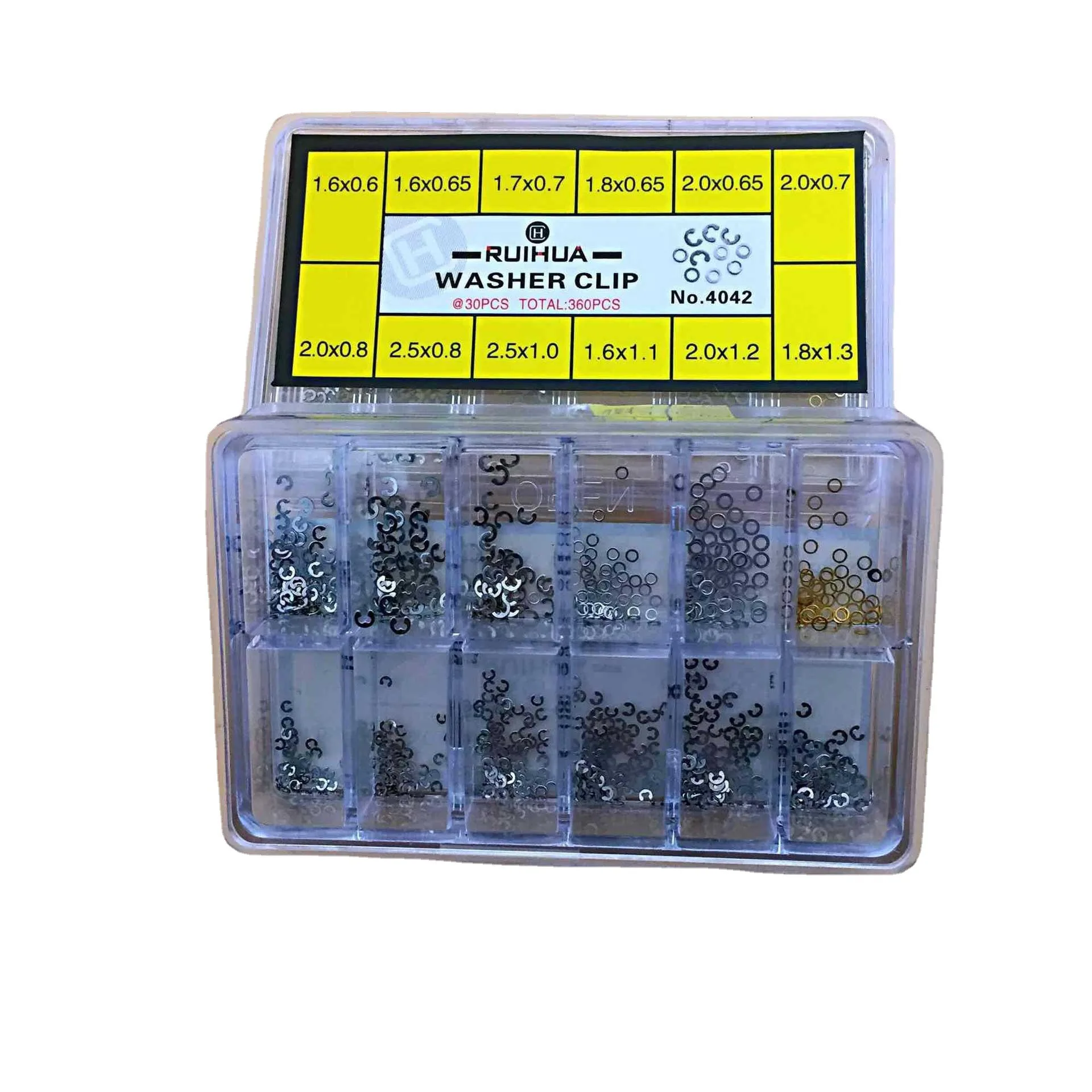 Assorted 12 Size Chronograph Clip Spacer Ring Watch Pusher Button Circlip 360Pcs/Box Metal Watch Washer Clip Replacement Parts