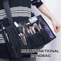 Bolsa de almacenamiento de brochas cosméticas negra de gran capacidad, riñoneras de artista para mujer, soporte de maquillaje para estilista, multifuncional