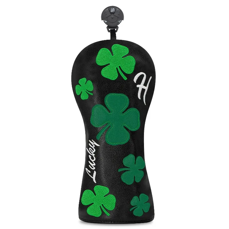 Deep Black Four-Leaf Clover Golf Putter Head Cover - Lucky Charm Design with Green Clovers & White Four-Leaf Clover image 4
