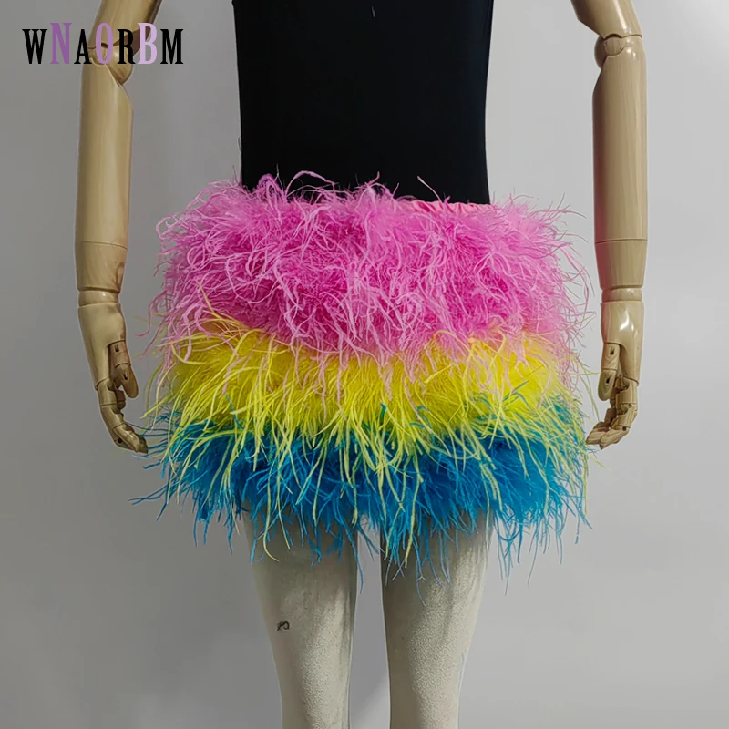 True ostrich feather Multicolor Mini Skirt Elastic Waist Sexy Clothing Club Par… - Image 2