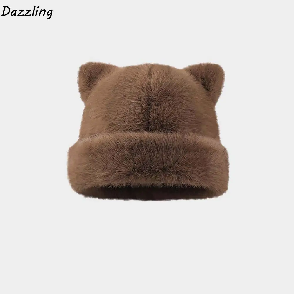 تنوعا تقليد فرو المنك ليوبارد الأذن قبعة لينة كل مباراة Brimless قبعة قبعة الكورية نمط مطاطا أفخم الدبب قبعة زوجين #1