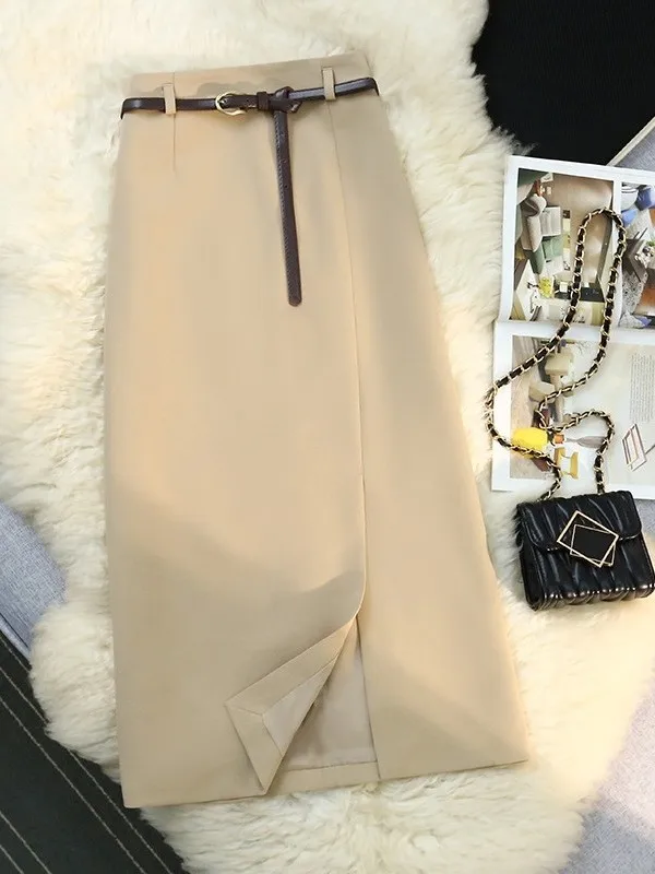 Elegant Spring Style Women's Midi Skirt Slimming Asymmetrical High Waist Draping Long Dress Fashionable Design  Market