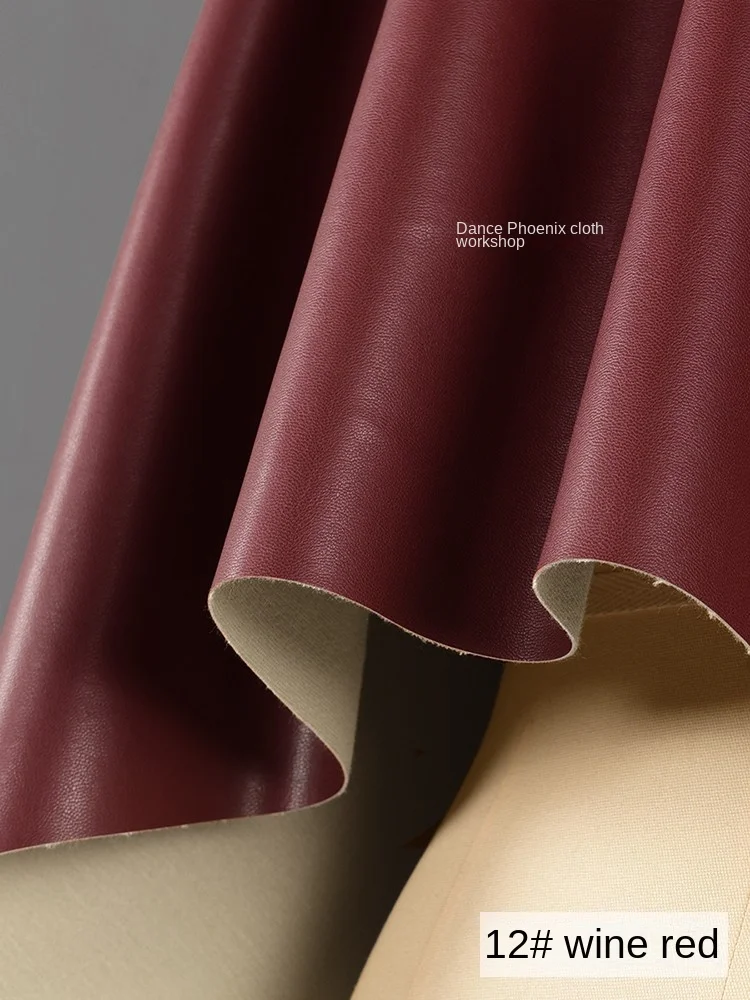 0.7mm Soft Leather Fabric Material Thick Wine Red Soft Elastic Smooth Jacket Fabric Cloth Per Meter Fabric Clothes for Material