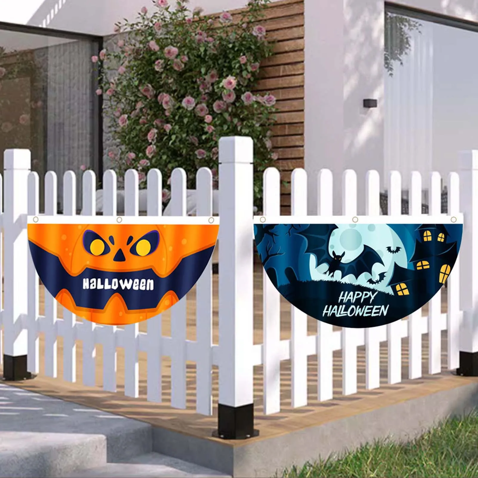 Halloween Fan-Shaped Bandeiras, Pátio Bunting, Adereços Fantasma Design, Decoração do Jardim, Forma de Quintal, Ambiente Cartoon