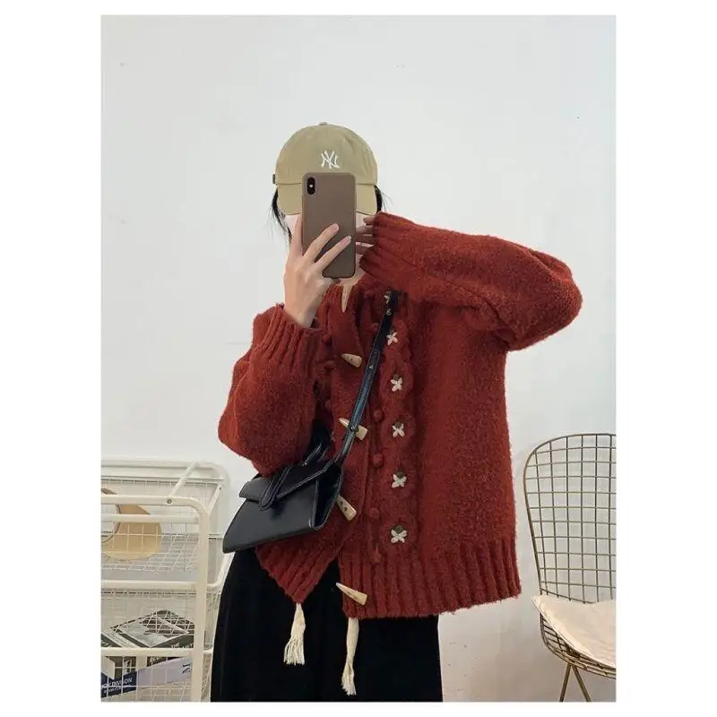 الطازجة الحلو لطيف الترفيه يوميا 2025 الخريف الشتاء جديد ريترو تصميم سترة مشغولة من الصوف المرأة ضئيلة فضفاضة لينة مريحة لباس غير رسمي #5