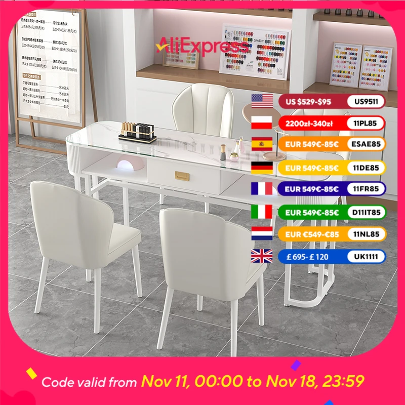 

Organisation Fancy Nail Table Glass Top Oficce Luxury White Nail Desk Designer Workstation Stolik Do Manicure Furniture Salon