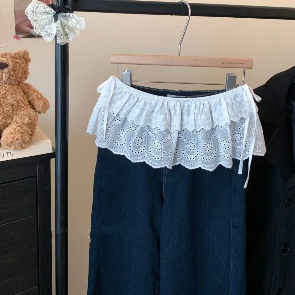 Soft Sweet Lace Mini Skirt Korean Style Flower Gauze Skirt Hight Waist Lace-up Ruffled Edge Skirt Girls