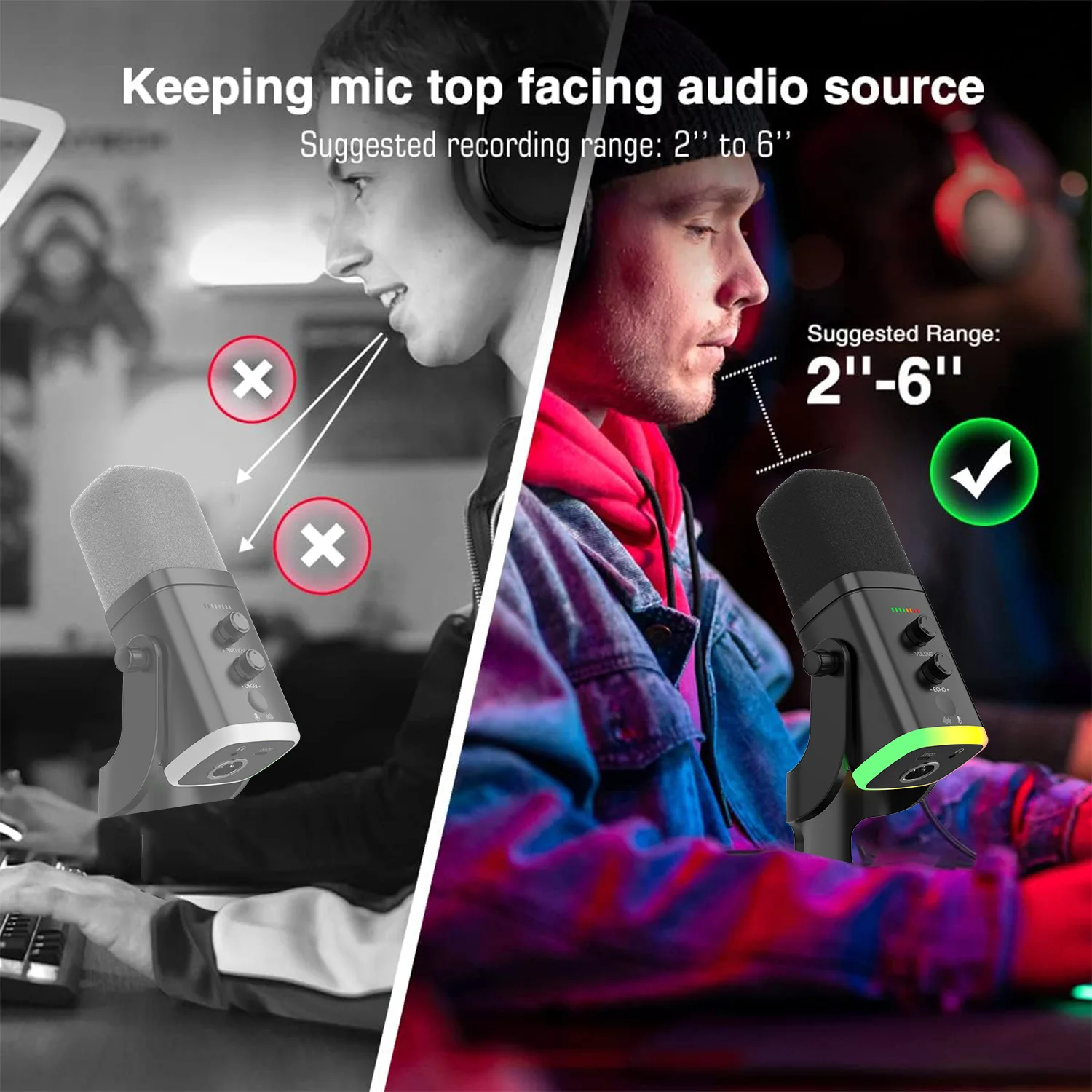 USB/XLR Dynamic Microphone for Gaming Streaming | Podcast Mic with RGB Light, Mute Button, Headphones Jack, Desktop Stand view 5