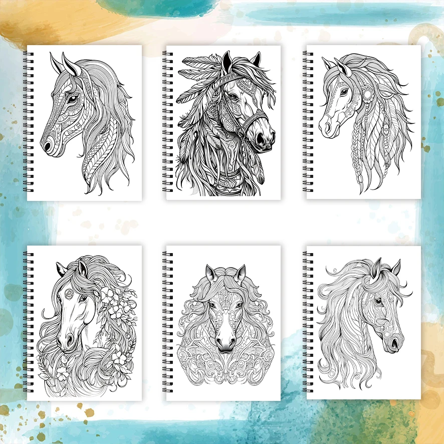 Coloring Book - 8.3 x 11.2 inches 32 pages Flowers and Horses Coloring Book - Ideal gift for family or friends