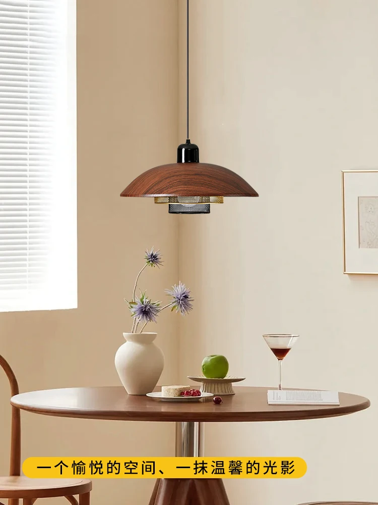 Vintage Wabi Sabi Pendant Light - Walnut Wood Grain & Linen Shade, Mid Century Dining/Bar Suspension Lamp for Ambient Lighting