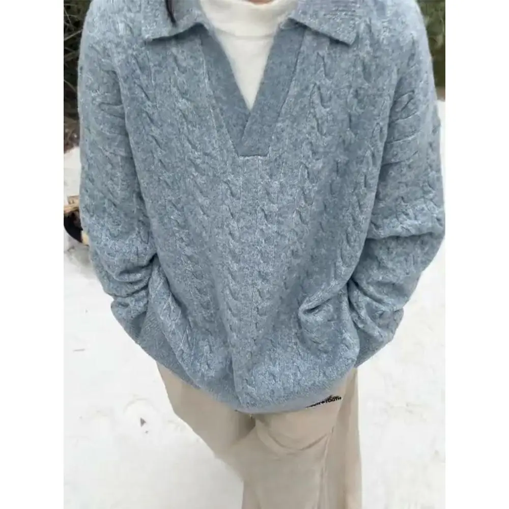 

American Retro Twisted Thiened Knitted Sweater Men's Winter Trend Lazy Sle Color Overhead Base Layer Thi Coat